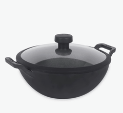 Meyer Pre Seasoned Cast Iron Kadai|Iron Kadhai with Lid for Cooking and Deep Frying | Heavy Base Iron Kadai Small Size | Gas Stove and Induction Friendly 24cm/ 3 Liters, Black-1