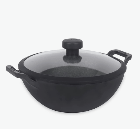 Meyer Pre Seasoned Cast Iron Kadai|Iron Kadhai with Lid for Cooking and Deep Frying | Heavy Base Iron Kadai Small Size | Gas Stove and Induction Friendly 24cm/ 3 Liters, Black