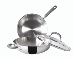 Meyer Trivantage Nickel Free Stainless Steel 3 Piece Cookware Set | Triply Cookware Set with Heavy Bottom | Induction base cookware set - 24cm Frying Pan + Kadai with Interchangeable Lid, Silver-1