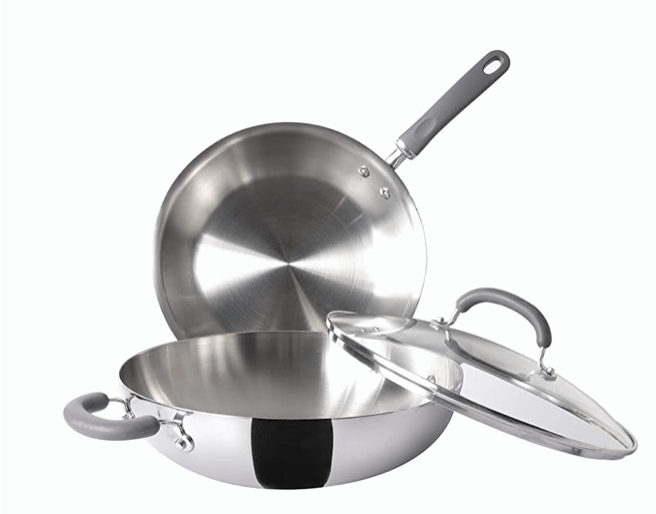 Meyer Trivantage Nickel Free Stainless Steel 3 Piece Cookware Set | Triply Cookware Set with Heavy Bottom | Induction base cookware set - 24cm Frying Pan + Kadai with Interchangeable Lid, Silver