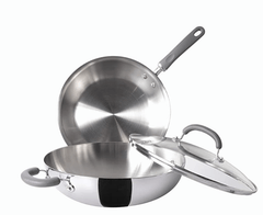 Meyer Trivantage Nickel Free Stainless Steel 3 Piece Cookware Set | Triply Cookware Set with Heavy Bottom | Induction base cookware set - 28cm Frying Pan + 30cm Kadai with Glass Lid, Silver-1
