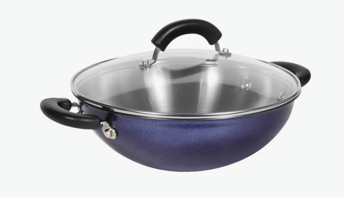 Meyer Centennial Nickel Free Kadai | Steel Kadhai for Deep Frying | Stainless Steel Cookware | Deep Kadai | kadai with lid for Cooking | Steel kadhai Induction Base, 22cm, Blue Diamond