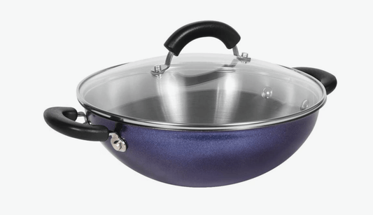 Meyer Centennial Nickel Free Kadai | Steel Kadhai for Deep Frying | Stainless Steel Cookware | Deep Kadai | kadai with lid for Cooking | Steel kadhai Induction Base, 22cm, Blue Diamond