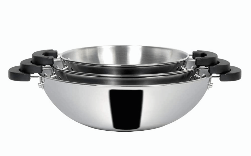 Meyer Kitchen Hacks 3 Piece Nickel Free Stainless Steel Kadai Set | Stainless Steel Cookware Set | Steel Wok Set | Kadhai Set Combo Offer | Induction Utensils Set for Kitchen, Grey