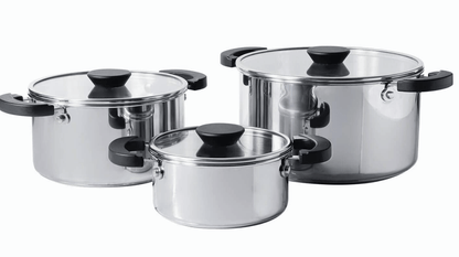 Meyer Kitchen Hacks Nickel Free Stainless Steel 3 Piece Casserole Set | Biryani Pot | Induction Cookware Set | Cooking Pot | Cooking Utensils for Kitchen- 16cm/ 20cm/ 24cm, Grey