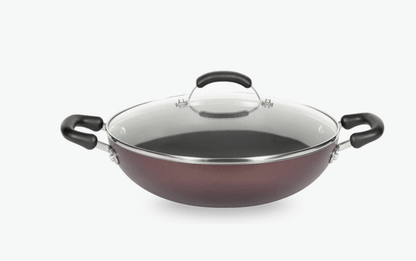 Meyer Merlot Aluminium Non-Stick Kadai | Kadhai with Glass Lid | Kadai for Deep Frying and Stir Frying | Gas and Induction Compatible } 100% Toxic Free, 26cm/ 3.24 Litre