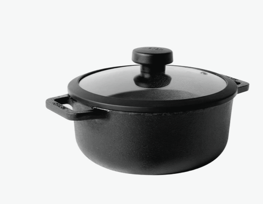 Meyer Pre-Seasoned Cast Iron Dutch Oven | Biryani Pot | Cast Iron Casserole with Heavy Bottom |Cooking Pot with Lid| Biryani Pot Induction Bottom| Stew Pot| Cast Iron Cookware, 20cm/ 2.8 Litre, Black