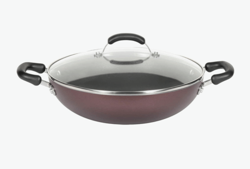 Meyer Merlot Aluminium Non-Stick Kadai | Kadhai with Glass Lid | Kadai for Deep Frying and Stir Frying | Gas and Induction Compatible ) 100% Toxic Free, 28cm/ 3.68 Litre
