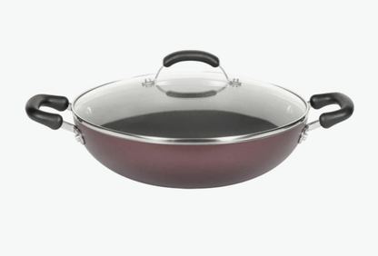 Meyer Merlot Aluminium Non-Stick Kadai | Kadhai with Glass Lid | Kadai for Deep Frying and Stir Frying | Gas and Induction Compatible ) 100% Toxic Free, 28cm/ 3.68 Litre