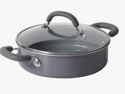 Meyer Anzen Healthy Ceramic Coated Sauteuse with Glass Lid | Ceramic Pan Cooking | Induction Pan | Non Stick Ceramic Pan | Ceramic Coated Cookware, 24 cm, Grey