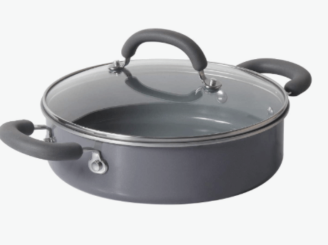 Meyer Anzen Healthy Ceramic Coated Sauteuse with Glass Lid | Ceramic Pan Cooking | Induction Pan | Non Stick Ceramic Pan | Ceramic Coated Cookware, 24 cm, Grey