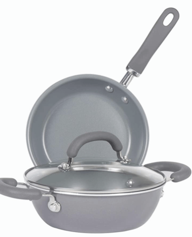 Meyer Anzen Healthy Ceramic Coated Cookware Frypan, 20cm with Kadai, 20cm with Interchangeable Lid, 20cm, Grey, 3-Piece Set