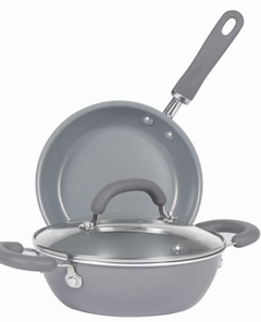 Meyer Anzen Healthy Ceramic Coated Cookware Frypan, 20cm with Kadai, 20cm with Interchangeable Lid, 20cm, Grey, 3-Piece Set-1