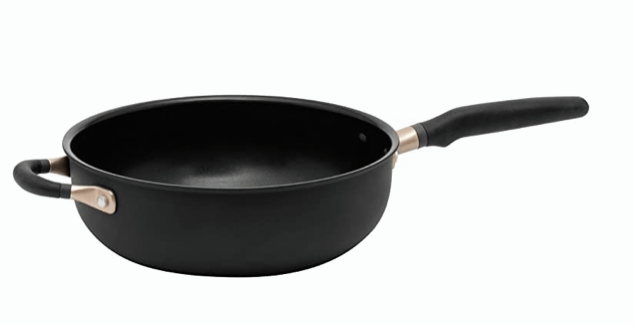 Meyer Accent Series Hard Anodized + Non-stick Chef's Pan/ Stir fry with Ergonomic Grip Silicone Handle| Gas and Induction Compatible, 4.5 Liters, Matte Black