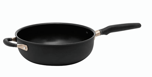 Meyer Accent Series Hard Anodized + Non-stick Chef's Pan/ Stir fry with Ergonomic Grip Silicone Handle| Gas and Induction Compatible, 4.5 Liters, Matte Black