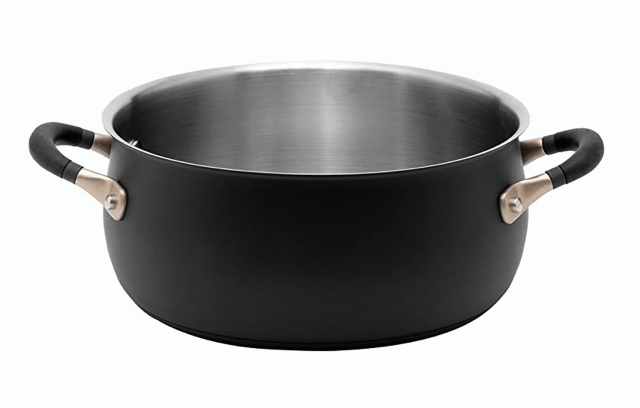 Meyer Accent Series Stainless Steel Dutch Oven| Biryani Pot| Cooking and Serving Casserole Pan with Ergonomic Grip Silicone Handles | Gas and Induction Compatible, 5 Liters