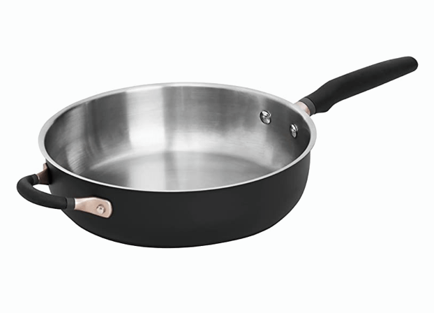 Meyer Accent Series Stainless Steel Saute Pan with Silicone Handle | Steel Frying Pan | Steel Pan | Frying pan with Induction Base, 4.5 Liters, 28cm, Black