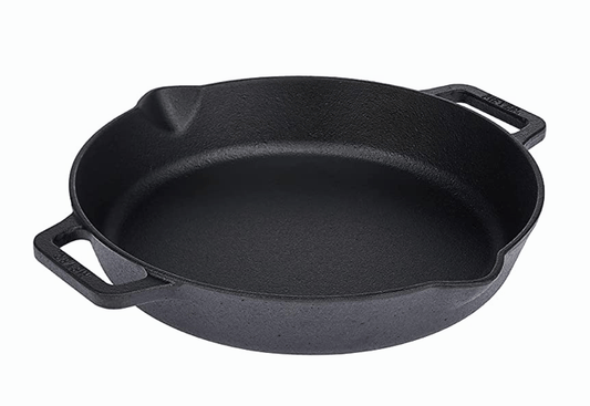 Meyer Pre Seasoned Cast Iron Skillet | Fry Pan | Iron Pan | Cast Iron Cookware| Cast Iron Frying Pan with 2 Side Handles | Gas and Induction Compatible, 26cm/ 2 litres, Black