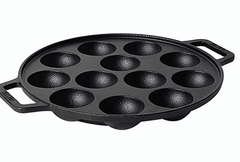 Meyer Pre Seasoned Cast Iron 12 Cavity Appam Patra | Paniyaram Pan Cast Iron | Appam Pan | Pan Cake | Paddu Maker | Appam Maker | Ponganal Maker | Appe Pan | Litti Maker with 2 Side Handle, 20cm-1