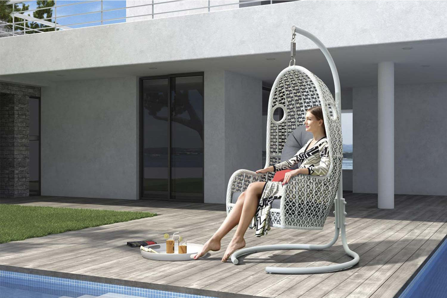 Violante Single Seater Hanging Swing With Stand For Balcony , Garden Swing (Grey)