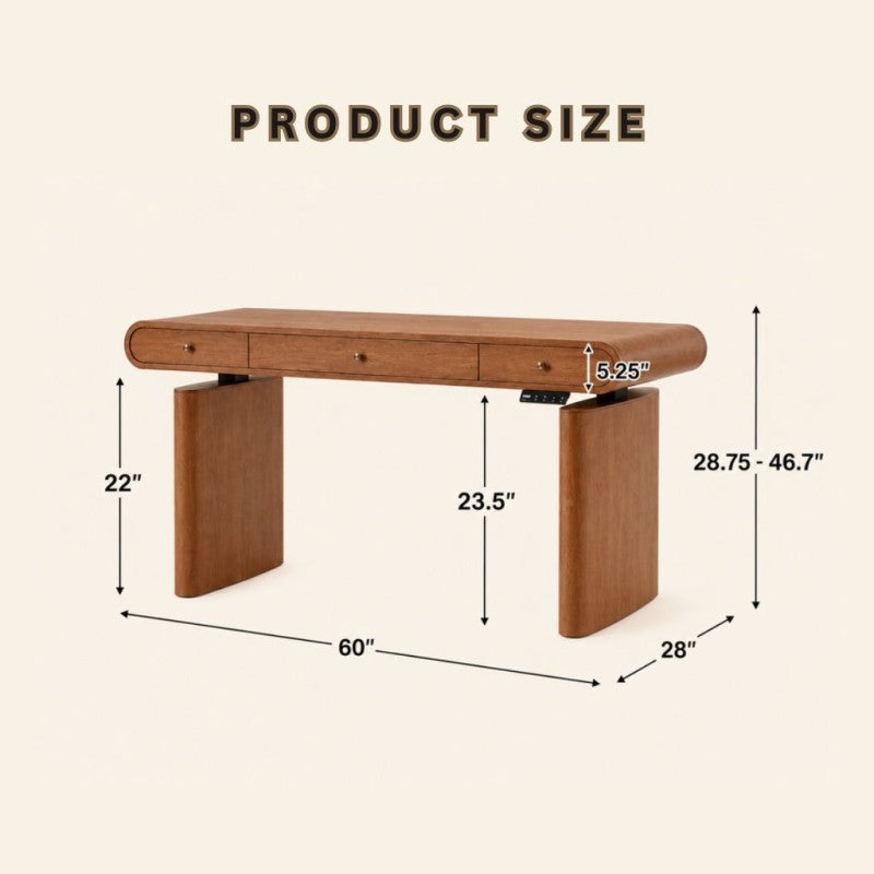 Mid-Century Modern Electric Standing Desk with Height Adjustment, Charging Port & Drawers