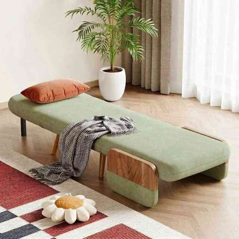 Mid-Century Green Convertible 3-in-1 Single Seater Sofa Cum Bed with Solid Wood Arm Base