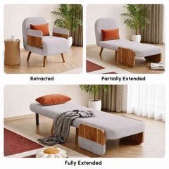 Mid-Century Grey 3-in-1 Convertible Single Seater Sofa Come Bed with Solid Wood Arm Base