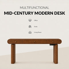 Mid-Century Modern Electric Standing Desk with Height Adjustment, Charging Port & Drawers