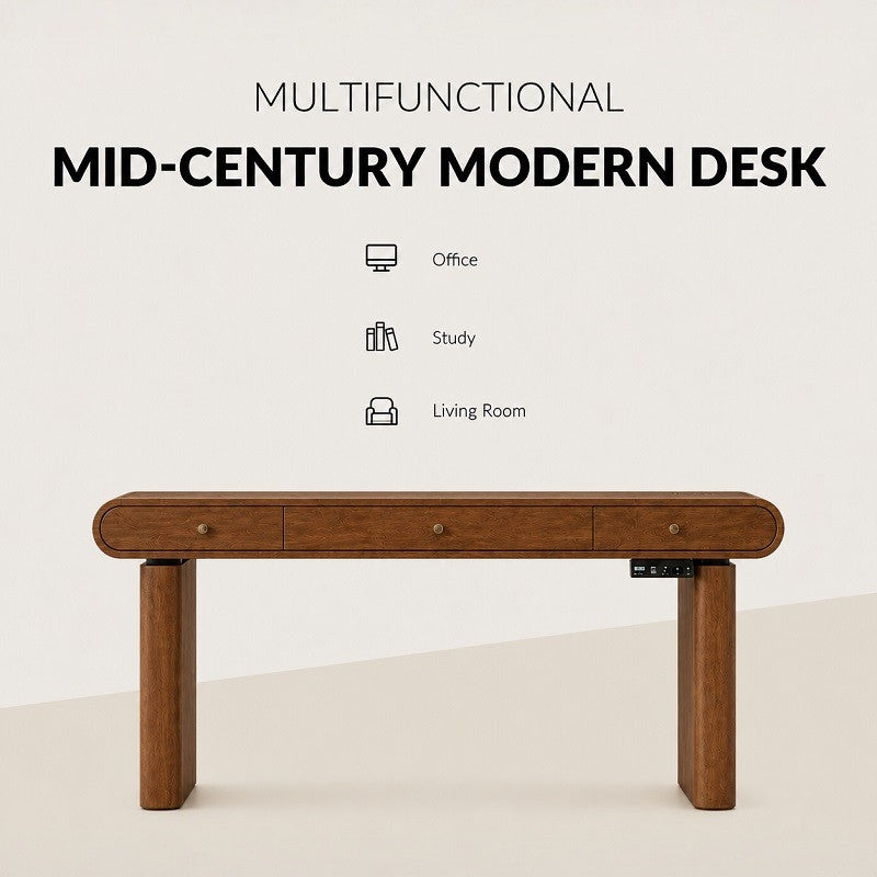 Mid-Century Modern Electric Standing Desk with Height Adjustment, Charging Port & Drawers