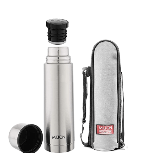 Milton Thermosteel Flask 1000 Plain Lid 24 Hours Hot and Cold Water Bottle, 1000 ml, Silver, 1 Piece