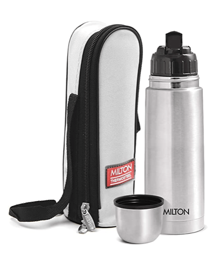Milton Flip Lid 350 Thermosteel 24 Hours Hot and Cold Water Bottle with Bag, 1 Piece, 350 ml, Silver | Leak Proof | Office Bottle | Gym Bottle | Home | Kitchen | Hiking | Trekking | Travel Bottle