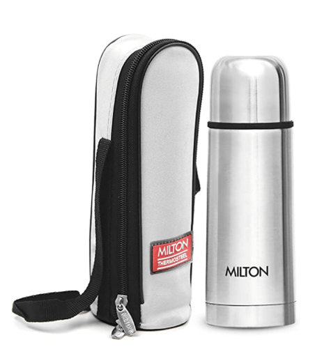 Milton Plain Lid 350 Thermosteel 24 Hours Hot and Cold Water Bottle, 1 Piece, 350 ml, Silver | Leak Proof | Office Bottle | Gym Bottle | Home | Kitchen | Hiking | Trekking | Travel Bottle