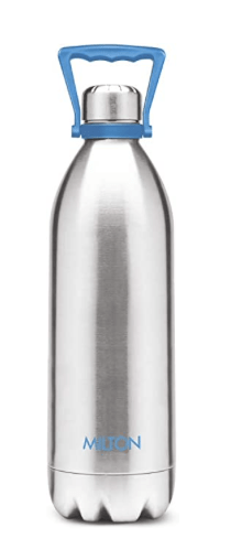 Milton Duo DLX 1750 Thermosteel 24 Hours Hot and Cold Water Bottle with Handle, 1 Piece, 1.57 Litre, Silver | Leak Proof | Office Bottle | Gym | Home | Kitchen | Hiking | Trekking | Travel Bottle