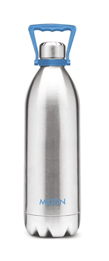 Milton Duo 2000 Thermosteel 24 Hours Hot and Cold Water Bottle with Handle, 1 Piece, 1.86 Litres, Silver | Leak Proof | Office Bottle | Gym | Home | Kitchen | Hiking | Trekking | Travel Bottle