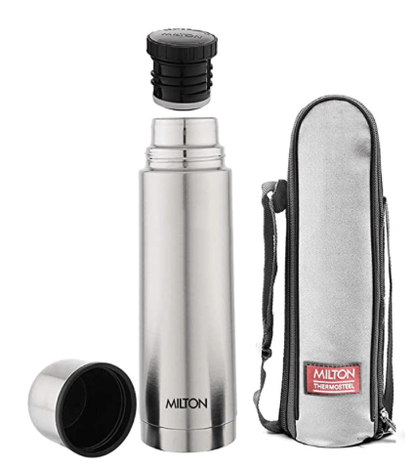 मिल्टन प्लेन लिड 500 थर्मोस्टील 24 घंटे गर्म और ठंडी लीक प्रूफ पानी की बोतल ऑफिस, जिम, घर, किचन, हाइकिंग, ट्रेकिंग, यात्रा के लिए - 1 पीस, 500 मिली, सिल्वर 