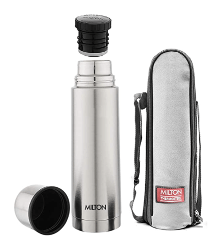 मिल्टन प्लेन लिड 500 थर्मोस्टील 24 घंटे गर्म और ठंडी लीक प्रूफ पानी की बोतल ऑफिस, जिम, घर, किचन, हाइकिंग, ट्रेकिंग, यात्रा के लिए - 1 पीस, 500 मिली, सिल्वर 