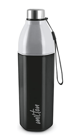 Milton Kool Hexone 1200 Insulated Water Bottle, 1.12 litres, Black | Leak Proof | Easy Grip | BPA Free | Easy to Carry | Odourless
