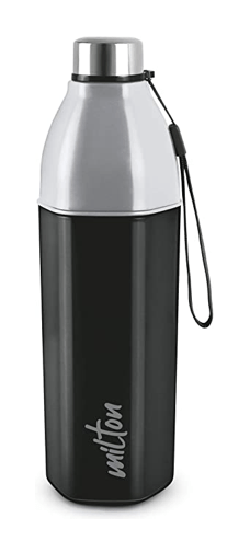 Milton Kool Hexone 900 Insulated Water Bottle, 720 ml, Black | Leak Proof | Easy Grip | BPA Free | Easy to Carry | Odourless