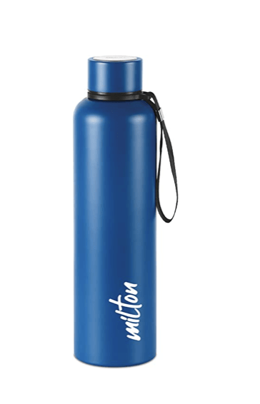 Milton Aura 1000 Thermosteel Bottle, 1.05 Litre, Dark Blue | 24 Hours Hot and Cold | Easy to Carry | Rust & Leak Proof | Tea | Coffee | Office| Gym | Home | Kitchen | Hiking | Trekking | Travel Bottle