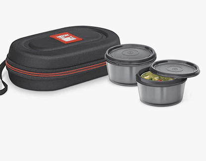 Milton Nutri Stainless Steel Insulated Tiffin Set, 320ml, Set of 2, Black