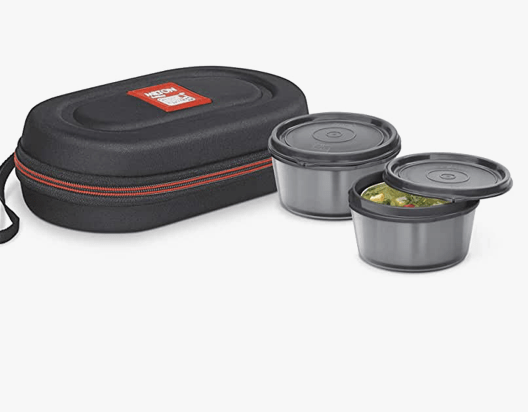 Milton Nutri Stainless Steel Insulated Tiffin Set, 320ml, Set of 2, Black-1