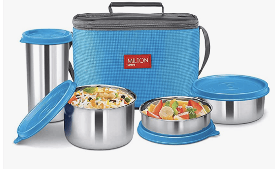 Milton Delicious Combo Stainless Steel Insulated Tiffin, Set of 3 Containers (200 ml, 320 ml, 500 ml) and 1 Tumbler, 380 ml, Blue | Airtight | Dishwasher-Safe | Easy to carry | Leak proof | Insulated | Food Grade | Odour Proof