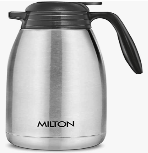 Milton Classic 2000 Thermosteel 24 Hours Hot or Cold Carafe, 2000 ml, Silver | Double Walled | Rust Proof | Food Grade | Easy to Carry | Tea, Coffee, Juice