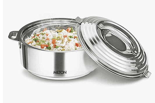 மில்டன் கேலக்ஸியா 3500 இரட்டை சுவர் கொண்ட ஸ்டெயின்லெஸ் ஸ்டீல் கேசரோல், 3.33 லிட்டர், வெள்ளி | PU இன்சுலேட்டட் | சூடான &amp; குளிர் | சுகாதாரம் | மணமற்றது 