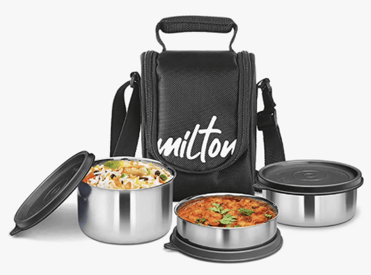 Milton Tasty 4 Stainless Steel Lunch Box with 4 Containers, (1 - 200 ml, 2 - 320 ml Each, 1 - 500 ml), Blue | Leak proof | Easy to carry | Stainless Steel | Odour Proof | Food Grade | Light Weight | Easy to Clean