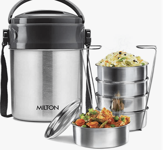 Milton Steel On 5 Tier Insulated Tiffin Box, 360 ml, Silver