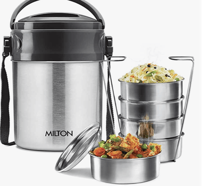 Milton Steel On 5 Tier Insulated Tiffin Box, 360 ml, Silver