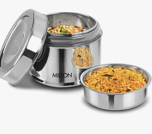 Milton Steel Snack Stainless Steel Tiffin, 800 ml, Steel Plain