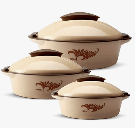 மில்டன் க்ரிஸ்ப் டிஎல்எக்ஸ் இன்சுலேட்டட் இன்னர் ஸ்டீல் கேசரோல், 3 தொகுப்பு, (430 மிலி, 1.05 லிட்டர், 1.70 லிட்டர்) பிரவுன்