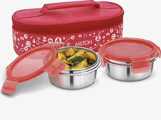 Milton Lifestyle Lunch Stainless Steel Lunch Box, Set of 2, (300 ml Each), Red | Light Weight | Easy to Carry | Leak Proof | Food Grade | Odour Proof